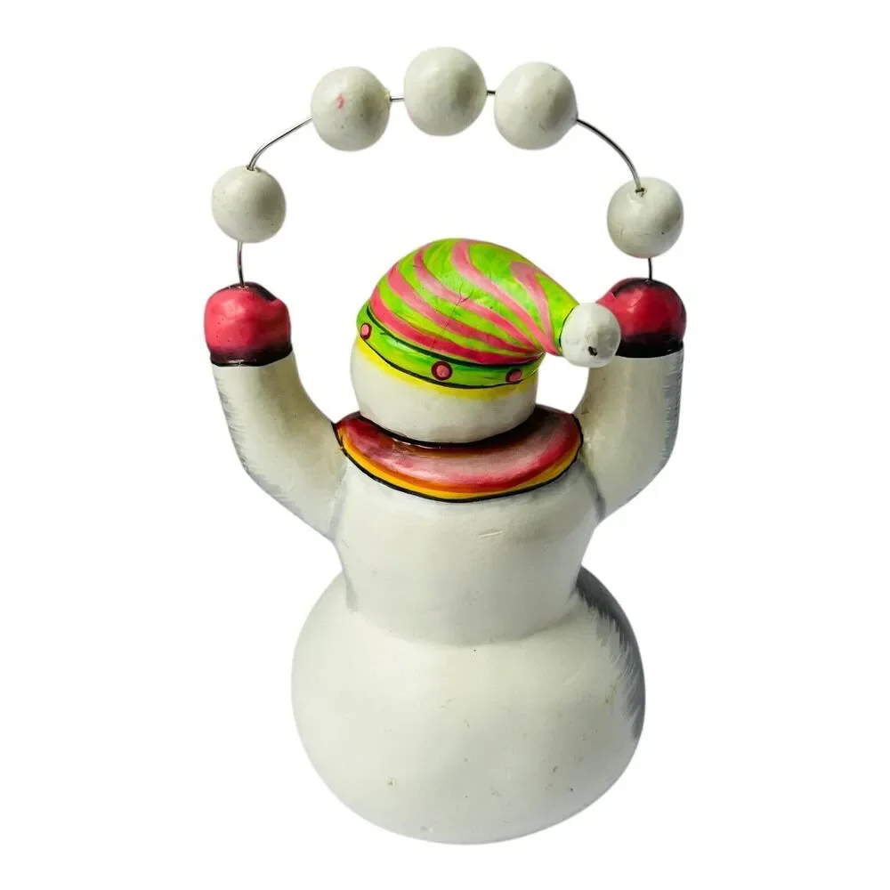 Contemporary Hand Painted Wooden Snowman Wired Peace Fair Trade Whimsical Figure